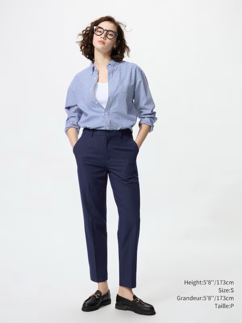 Uniqlo Navy white grid smart ankle pants